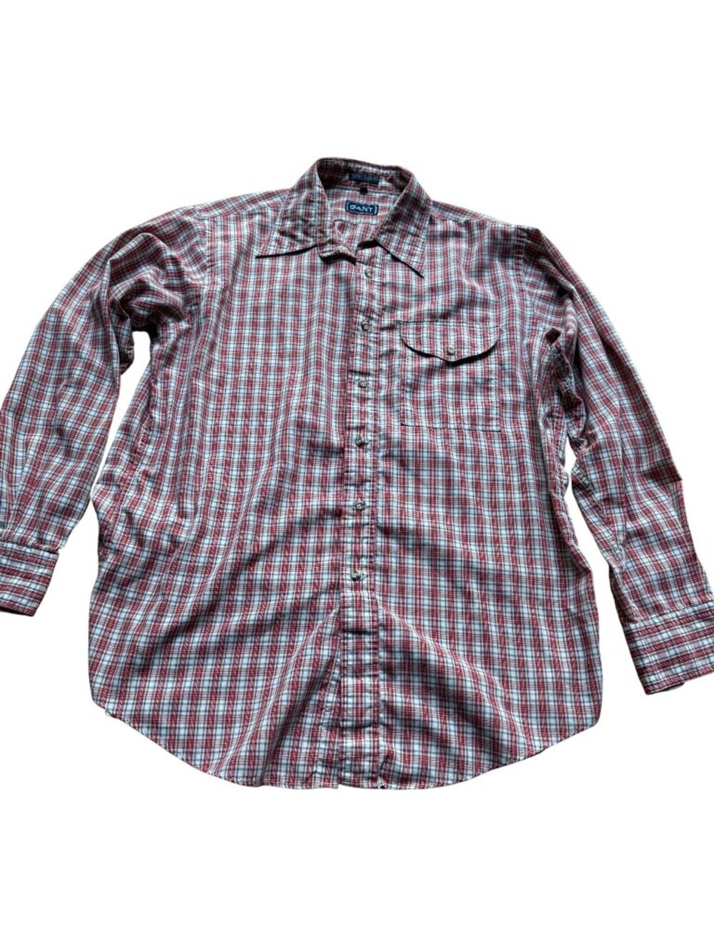 Vintage GANT Size L Red Plaid Tailored Roll Tab Long Sleeve Button Down Shirt